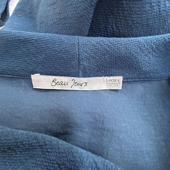 Beau Jours Womens Navy Blue Textured Long Sleeve Pullover Top Large Lightweight - Picture 3 of 7